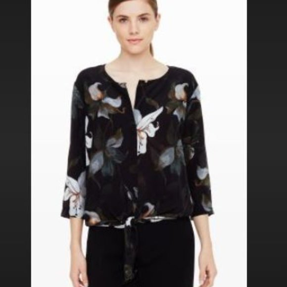 CLUB MONACO, Harriet 3/4 black floral 100% silk blouse - Picture 3 of 11
